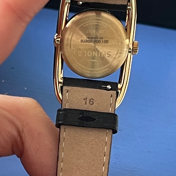 Shinola Gold SS Champagne Dial Black Leather Strap Bike Lock Watch main image 5